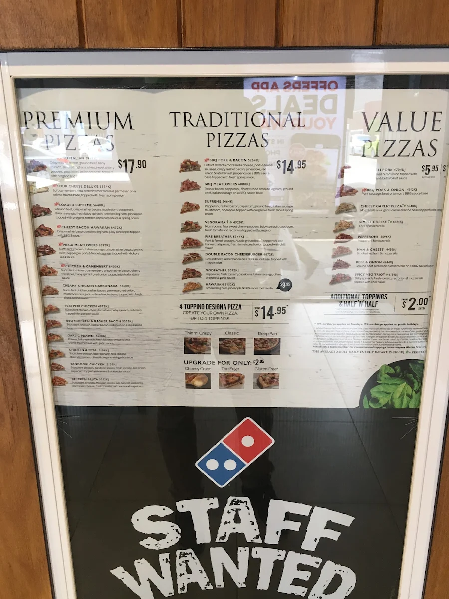 Menu, Domino's Pizza Toongabbie