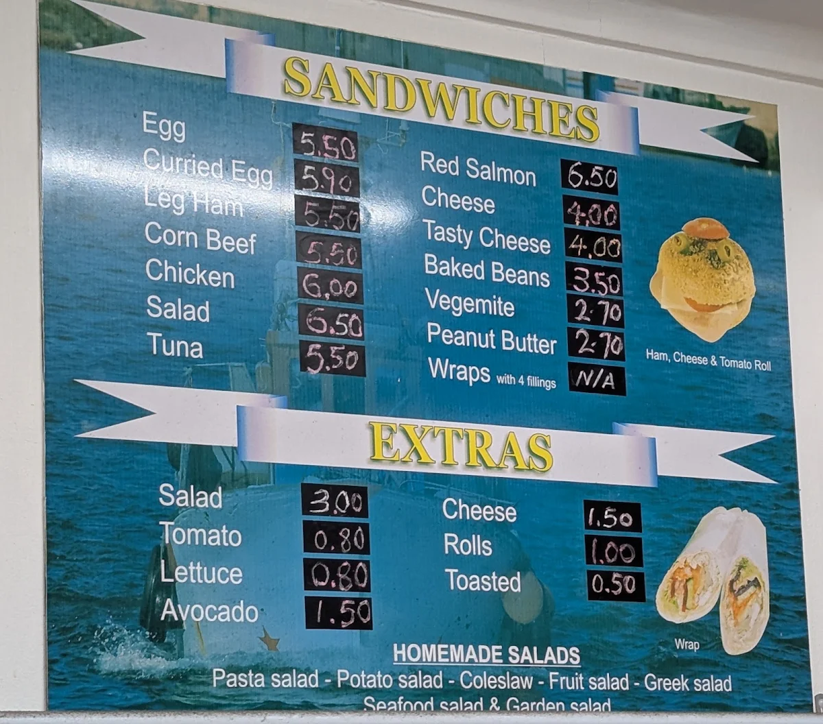 Menu, Lakeside Seafood Takeaway