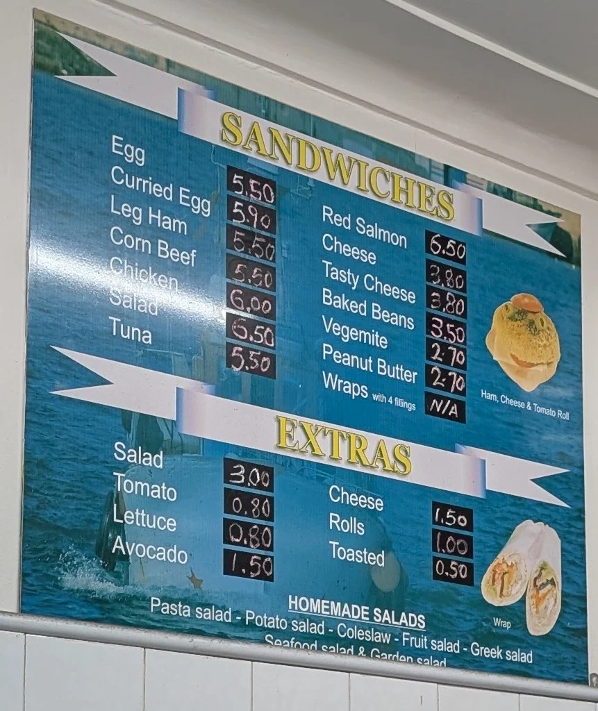 Menu, Lakeside Seafood Takeaway