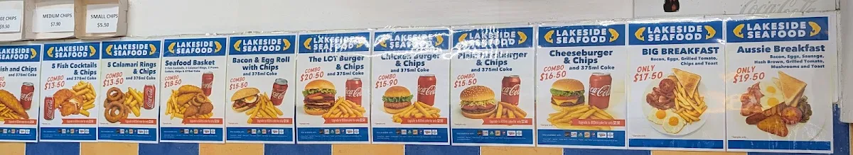 Menu, Lakeside Seafood Takeaway