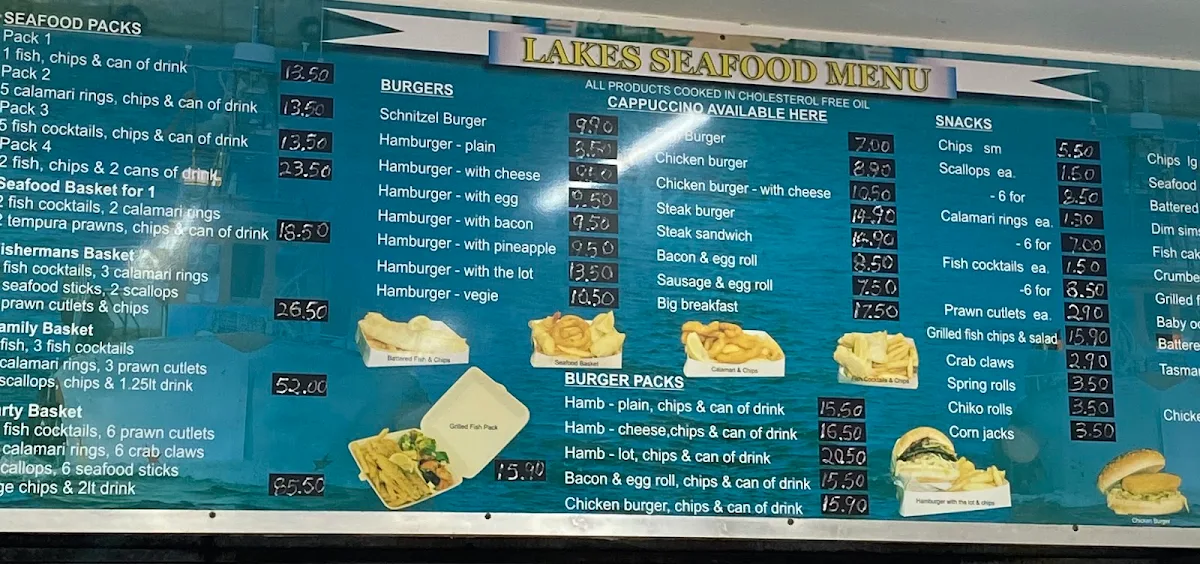 Menu, Lakeside Seafood Takeaway