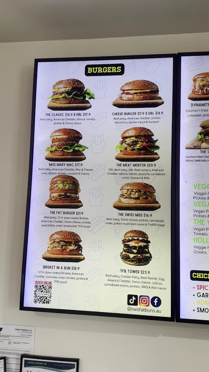 Menu, Two Fat Buns Essendon