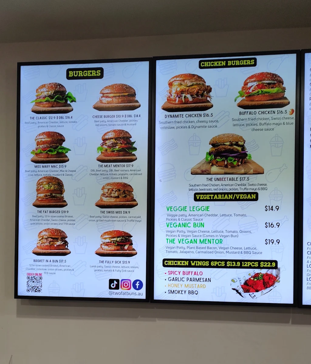 Menu, Two Fat Buns Essendon