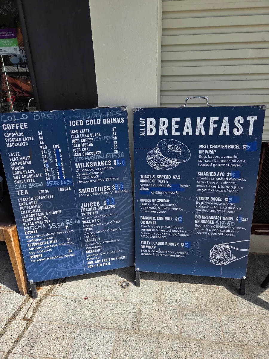 Menu, Next Chapter Coffee