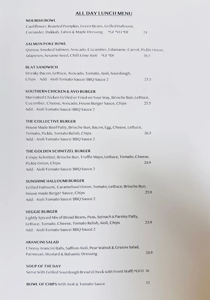 Menu, The Coffee Collective