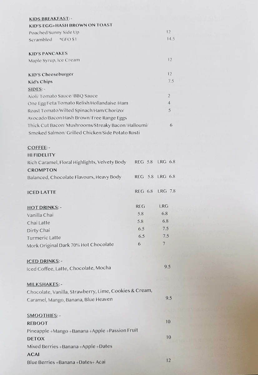 Menu, The Coffee Collective
