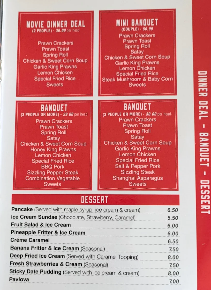 Menu, Yum Sing Restaurant