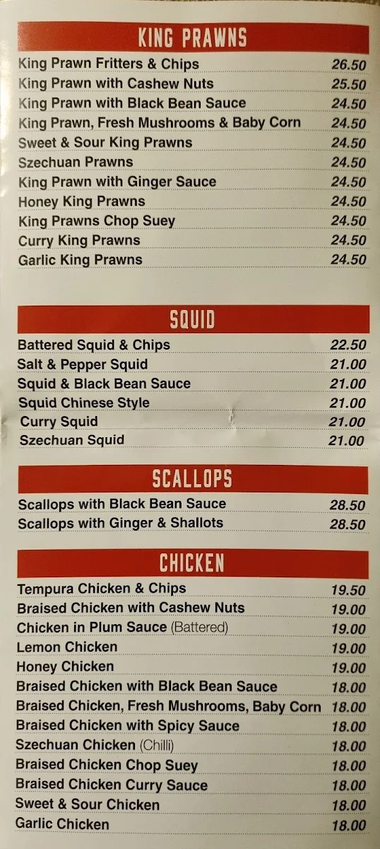 Menu, Yum Sing Restaurant