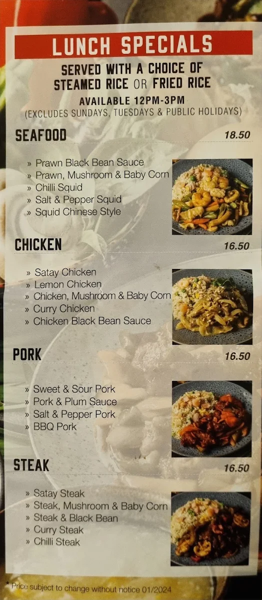 Menu, Yum Sing Restaurant