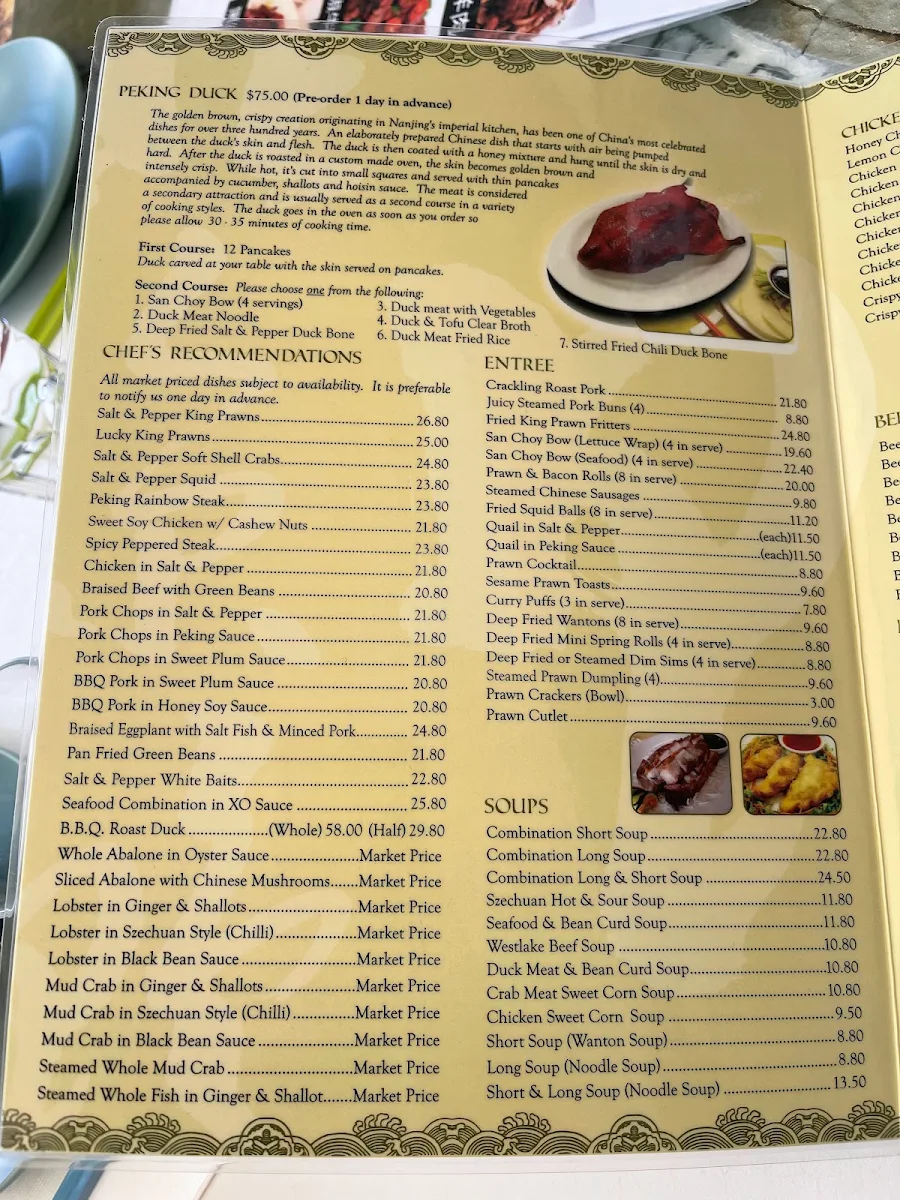 Menu, Peking Duck Chinese Restaurant
