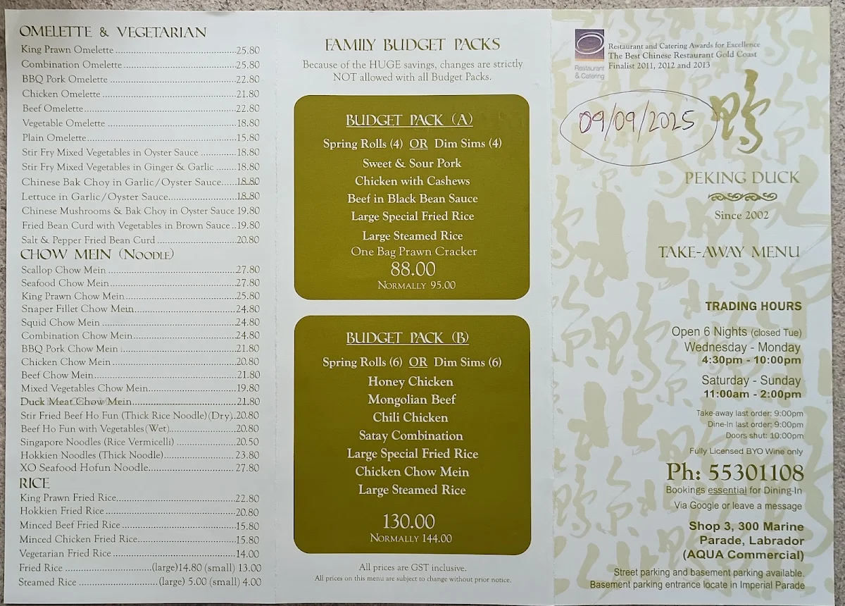 Menu, Peking Duck Chinese Restaurant