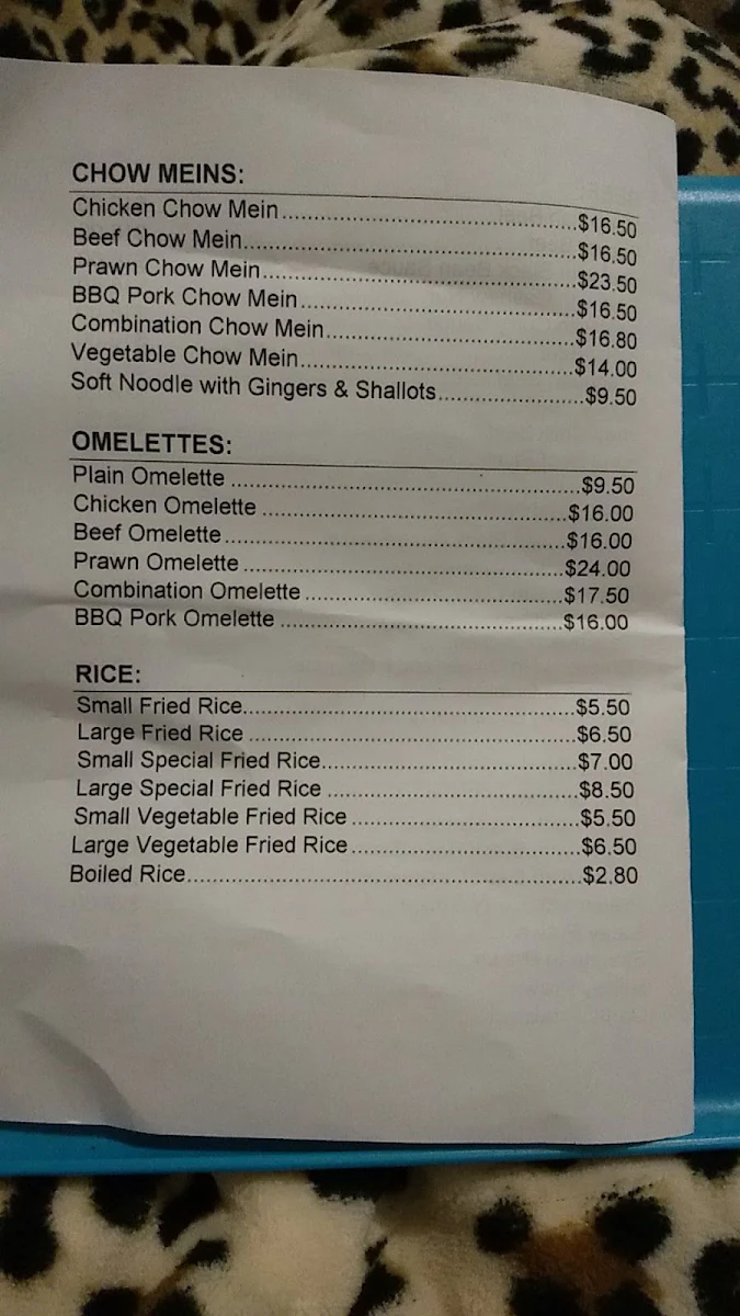 Menu, Bungendore Chinese Restaurant