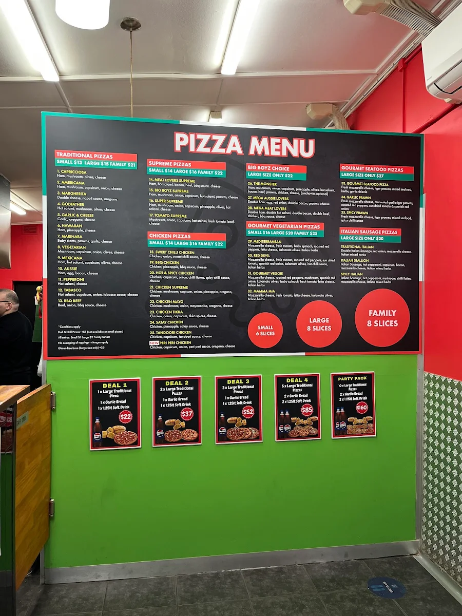 Menu, Big Boyz Pizza