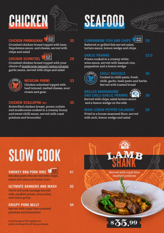 Menu, Currambine Bar & Bistro