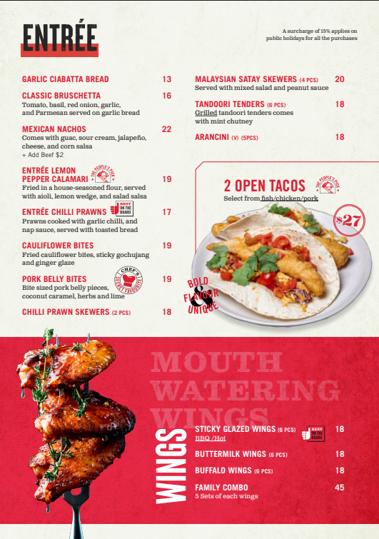 Menu, Currambine Bar & Bistro