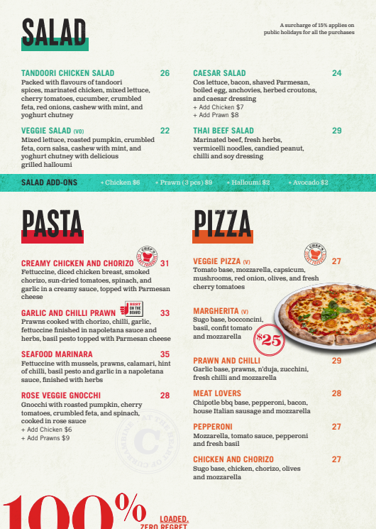 Menu, Currambine Bar & Bistro