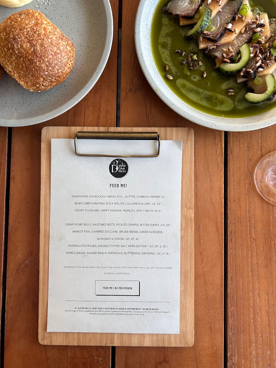 Menu, Three Blue Ducks, Bellingen