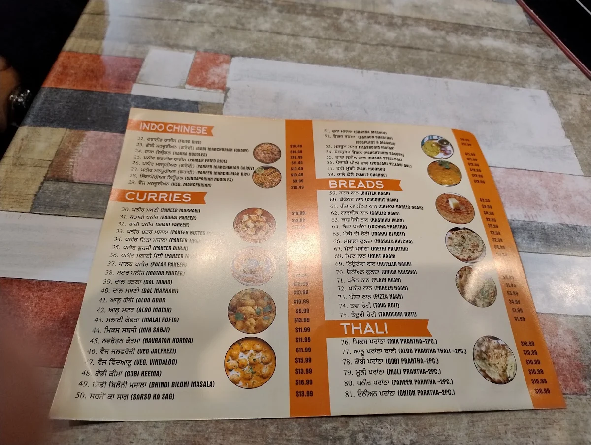 Menu, Singh Sweets