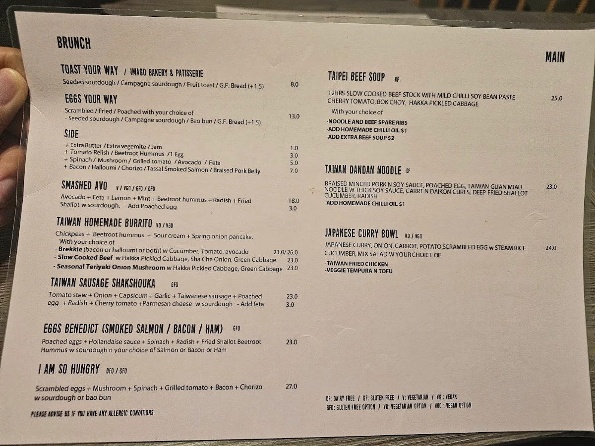 Menu, Abel Land Cafe