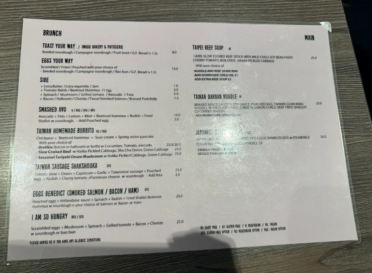 Menu, Abel Land Cafe