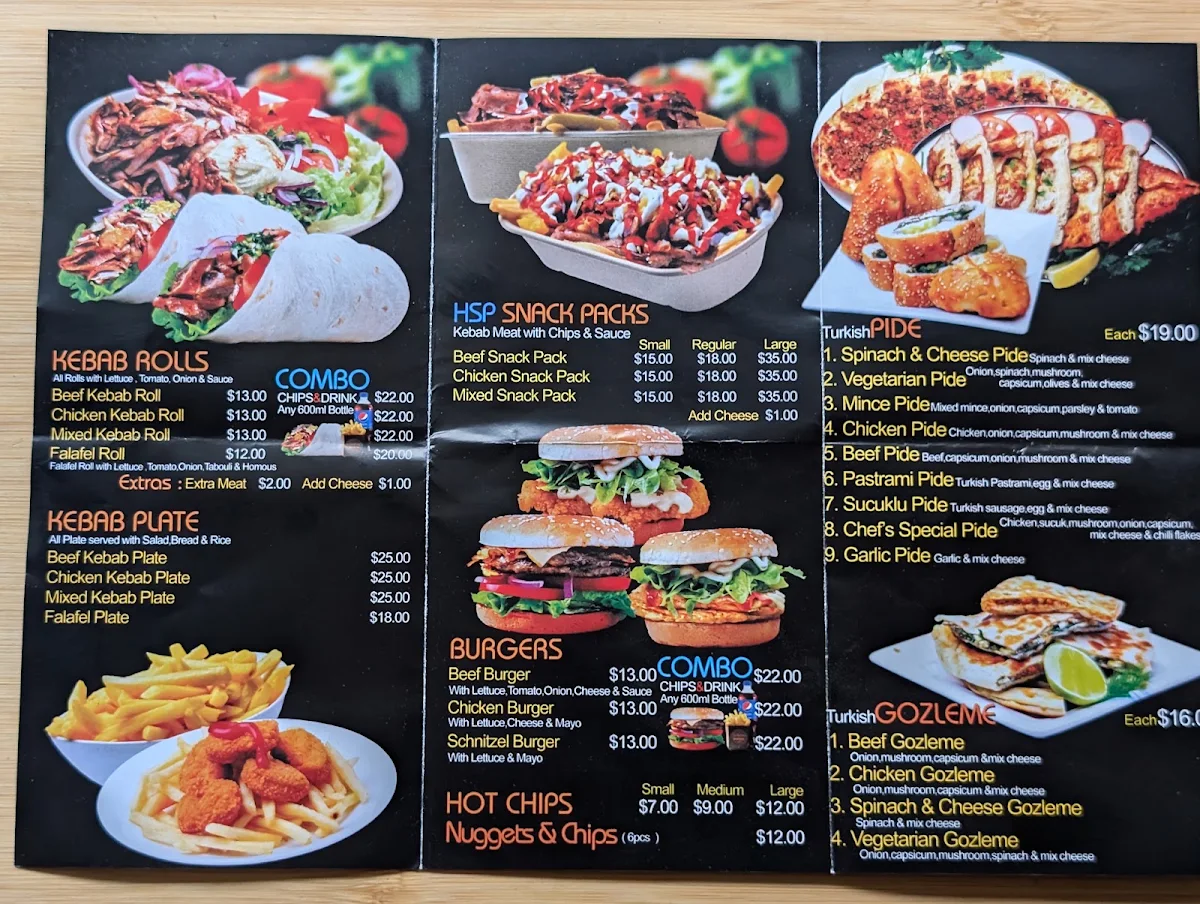 Menu, Zue's Kebab Pizza House
