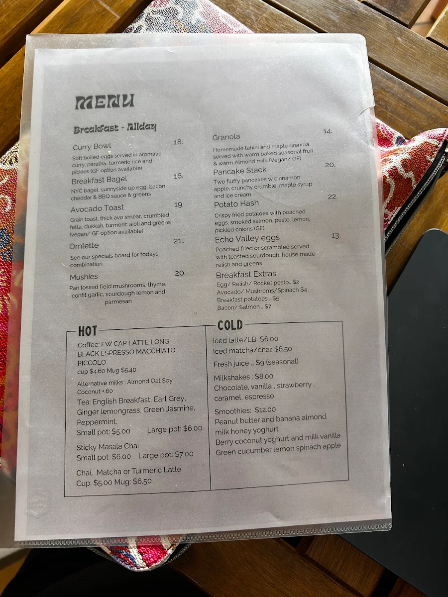 Menu, Hope Street Cafe