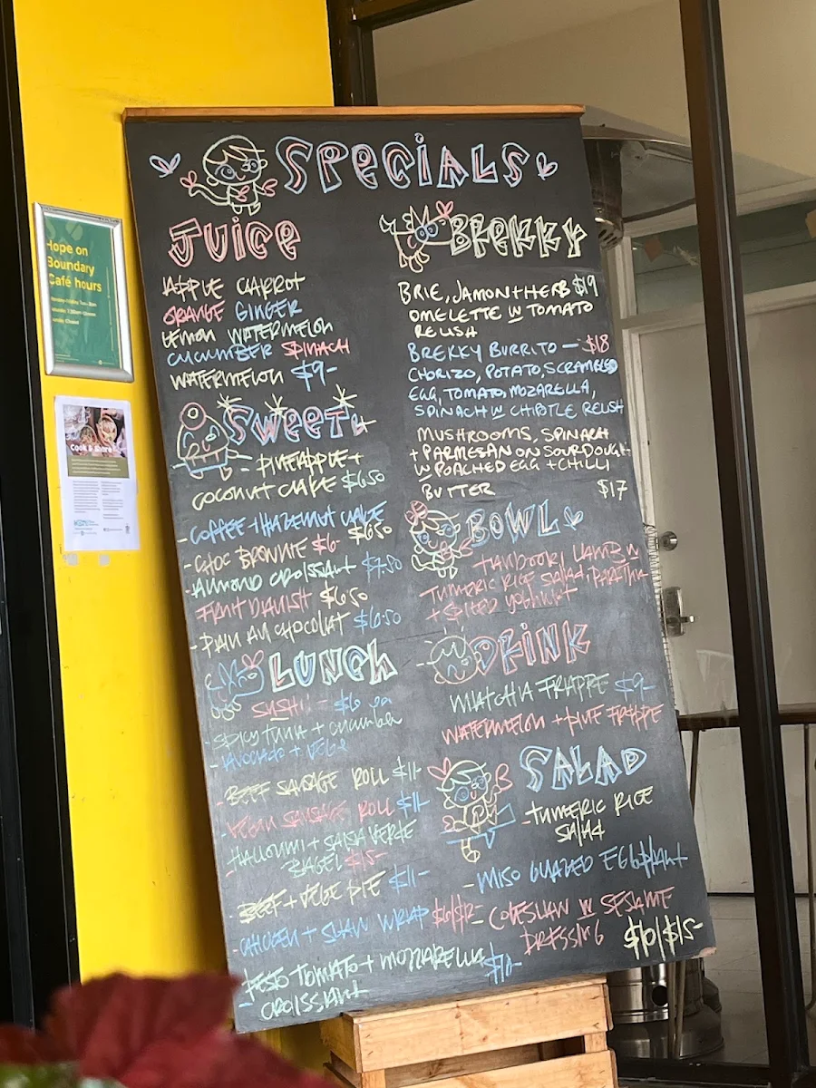 Menu, Hope Street Cafe