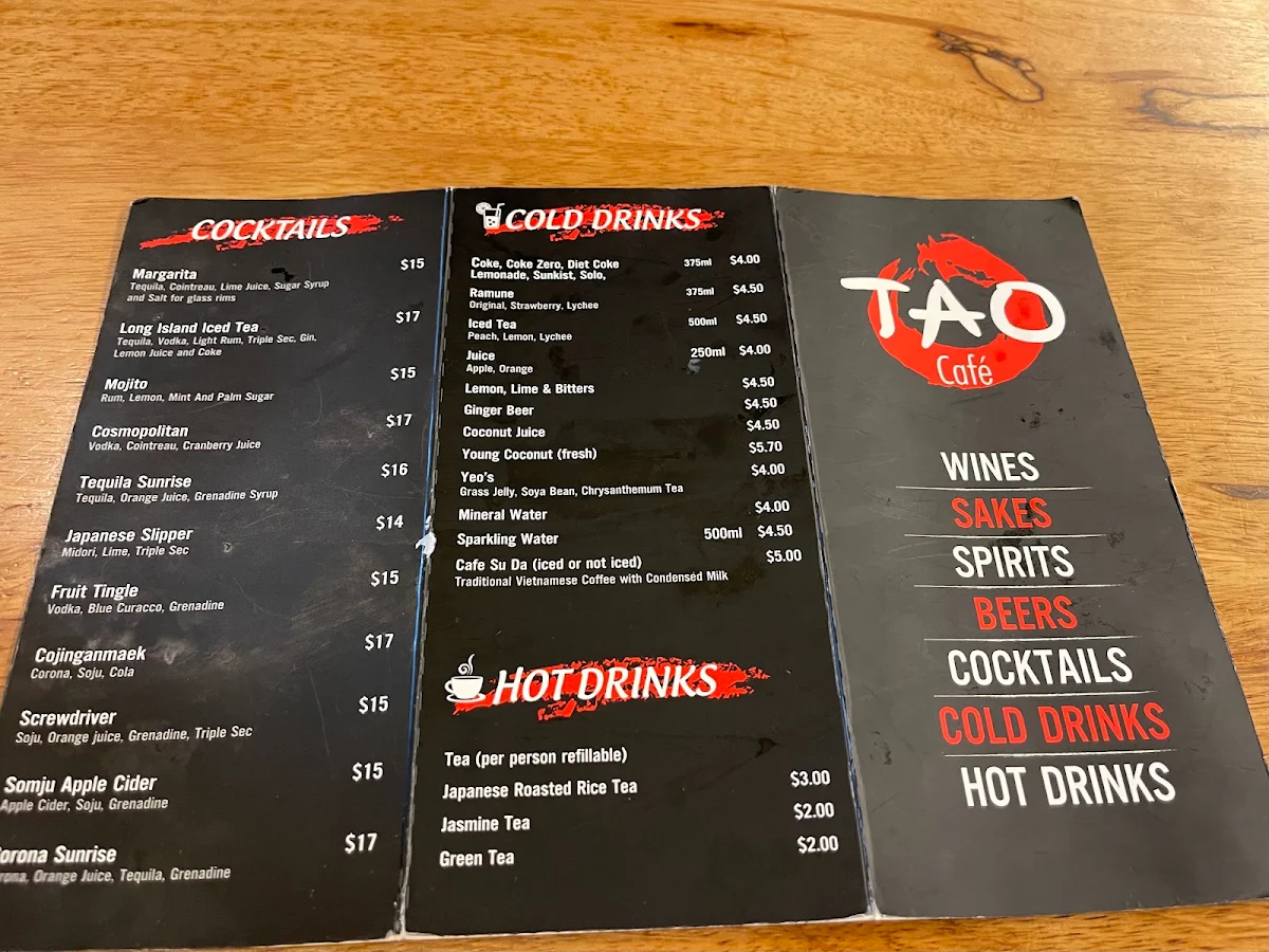 Menu, Tao Cafe