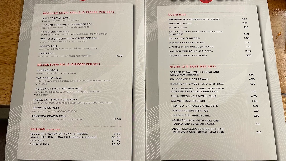 Menu, Tao Cafe
