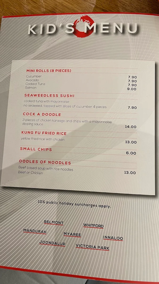 Menu, Tao Cafe