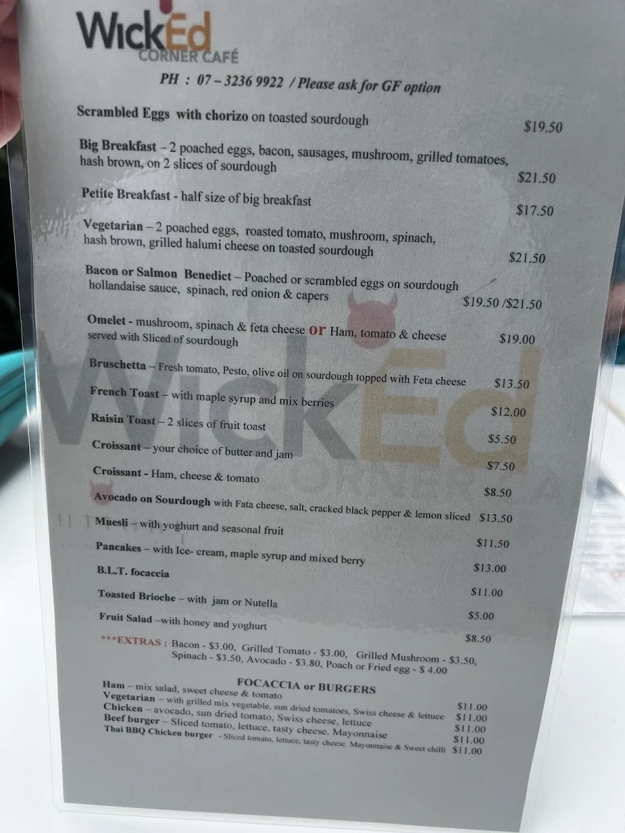Menu, Wicked Corner Cafe