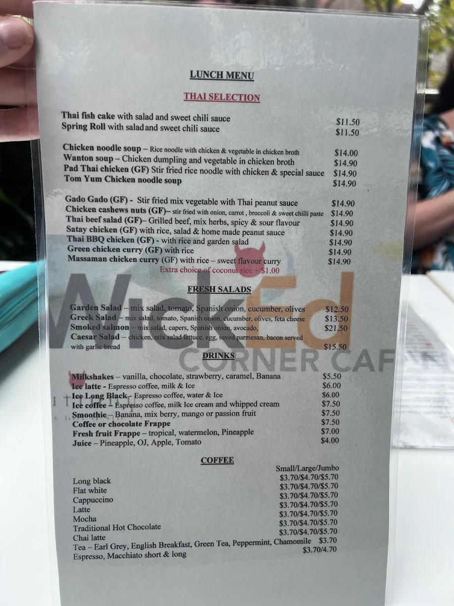 Menu, Wicked Corner Cafe