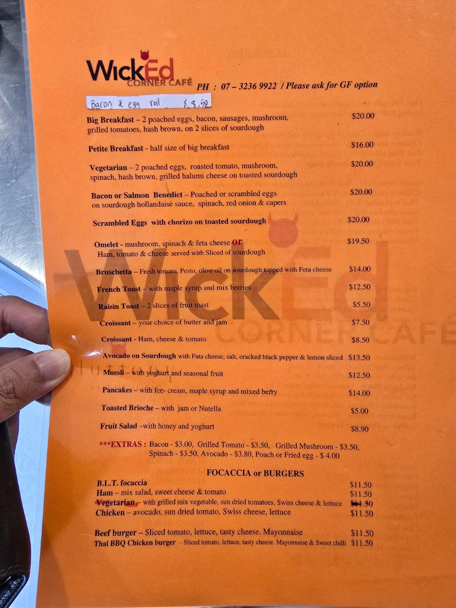 Menu, Wicked Corner Cafe