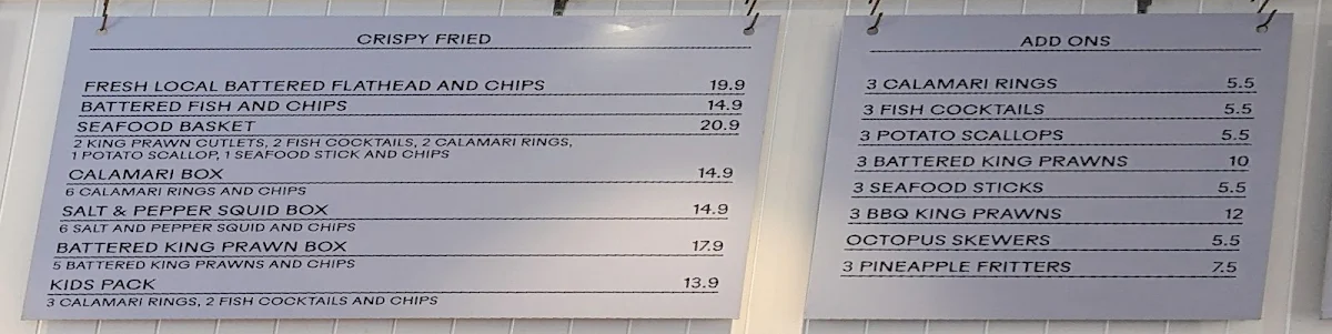 Menu, Costi's Fish and Chips at Coogee