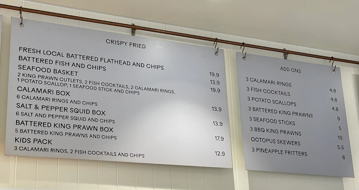 Menu, Costi's Fish and Chips at Coogee