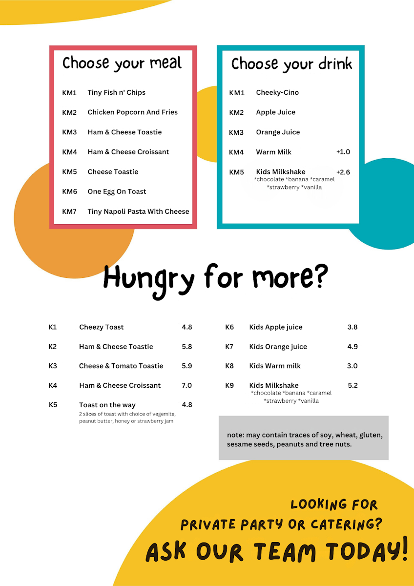 Menu, Cheeky Chewies 2 (Werribee)