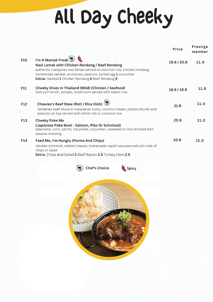 Menu, Cheeky Chewies 2 (Werribee)