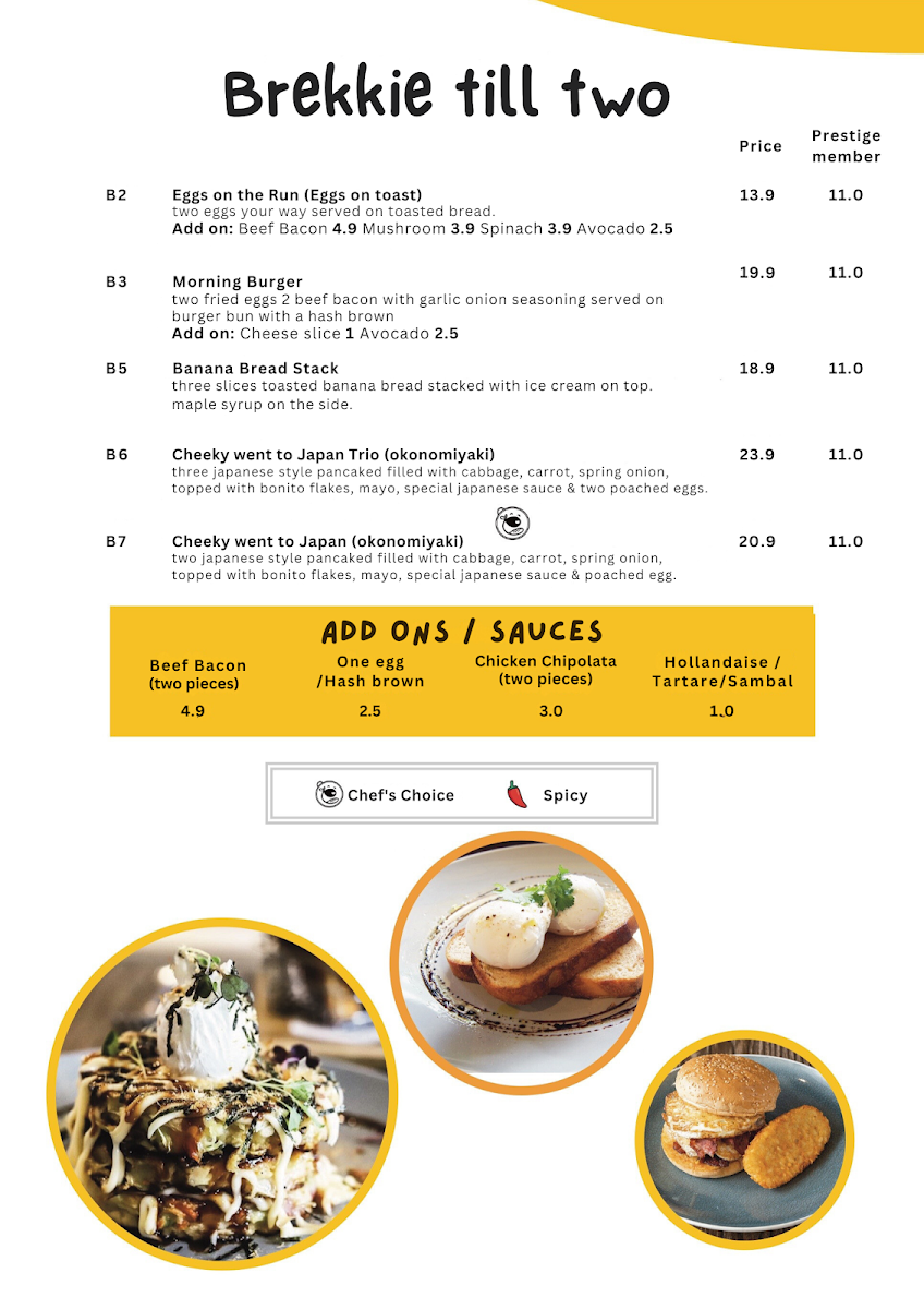 Menu, Cheeky Chewies 2 (Werribee)