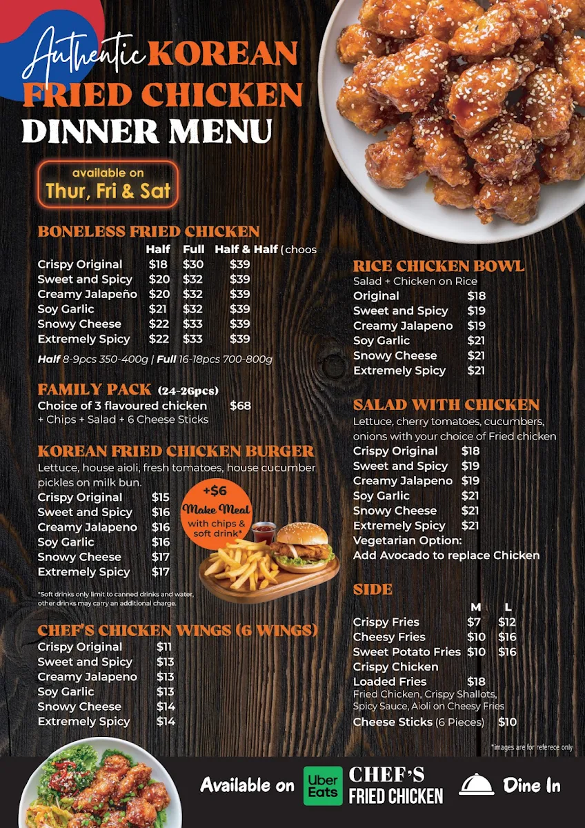 Menu, Chef's Cafe Kings Langley