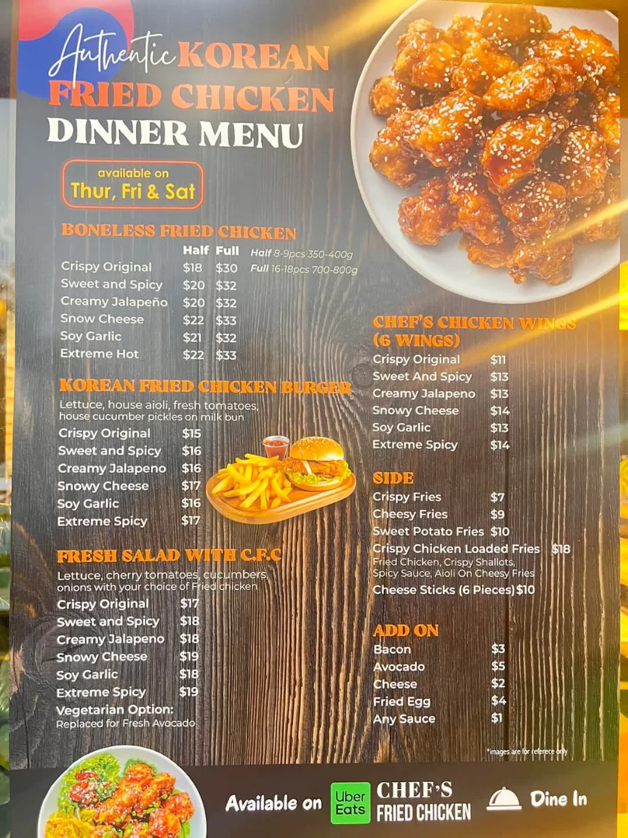 Menu, Chef's Cafe Kings Langley
