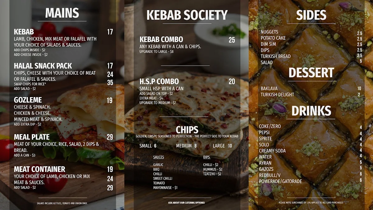 Menu, Kebab Society