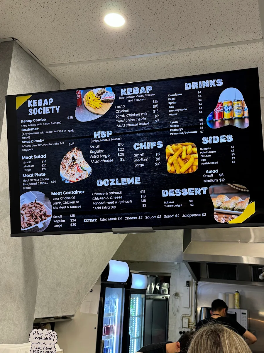 Menu, Kebab Society