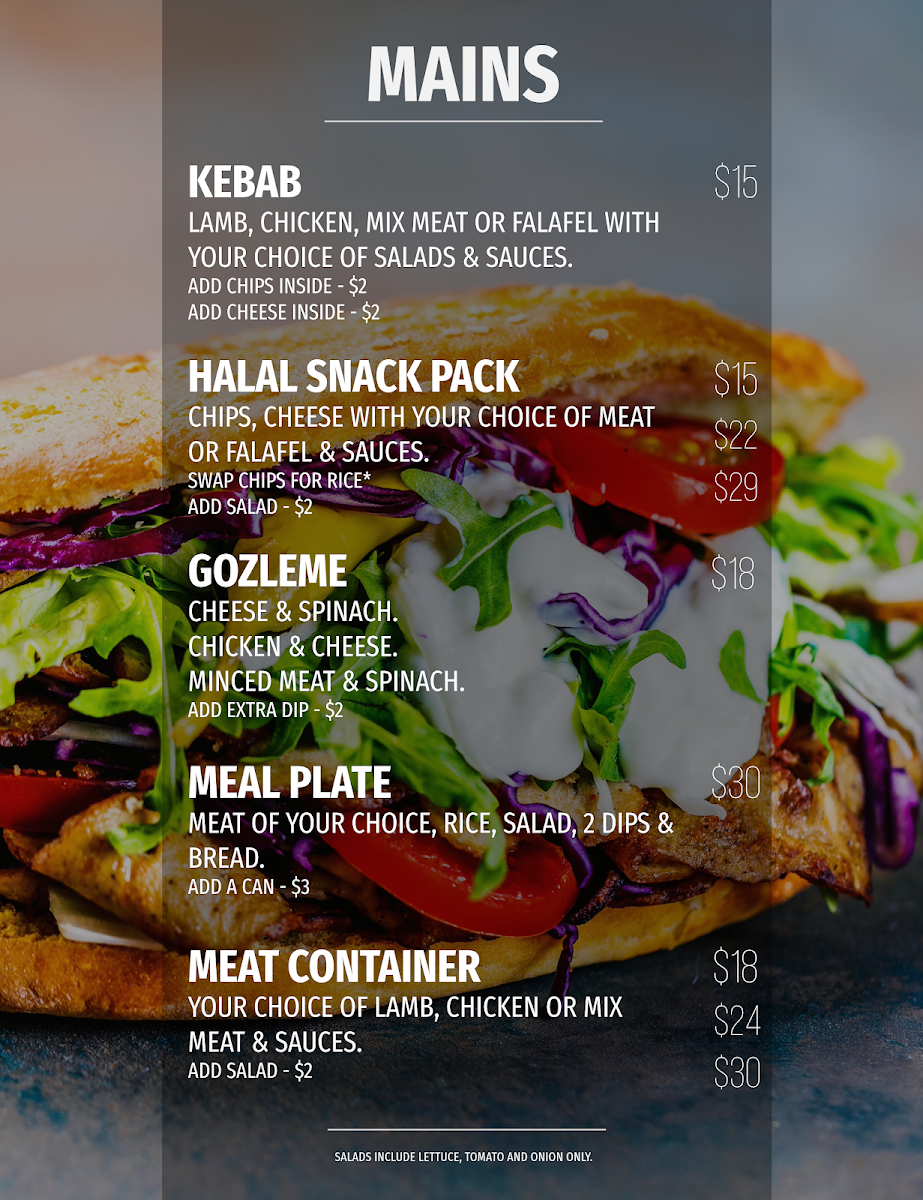 Menu, Kebab Society