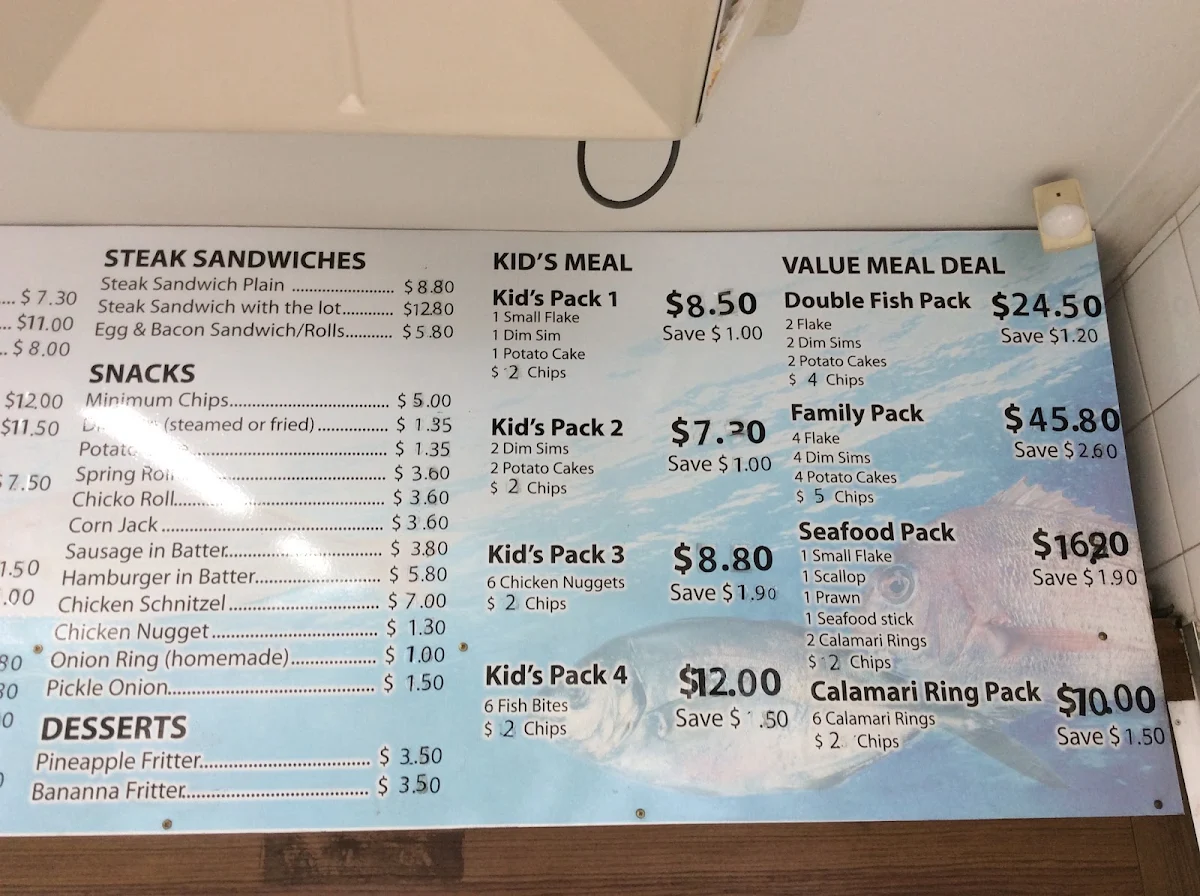 Menu, Manchester Road Fish & Chips