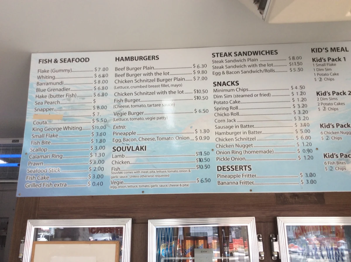 Menu, Manchester Road Fish & Chips