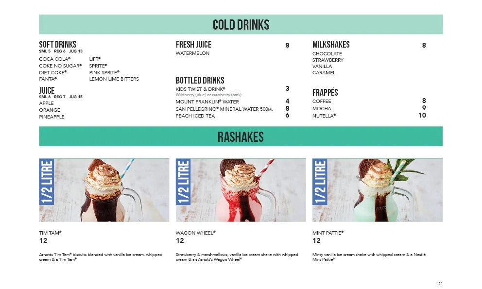 Menu, RASHAYS - Rhodes