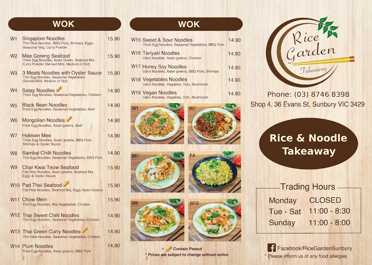 Menu, Rice Garden
