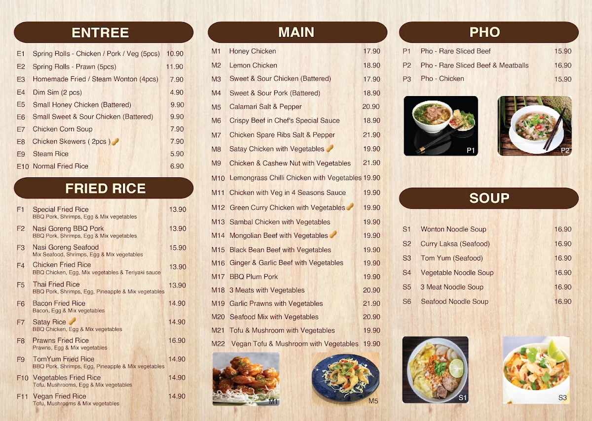 Menu, Rice Garden