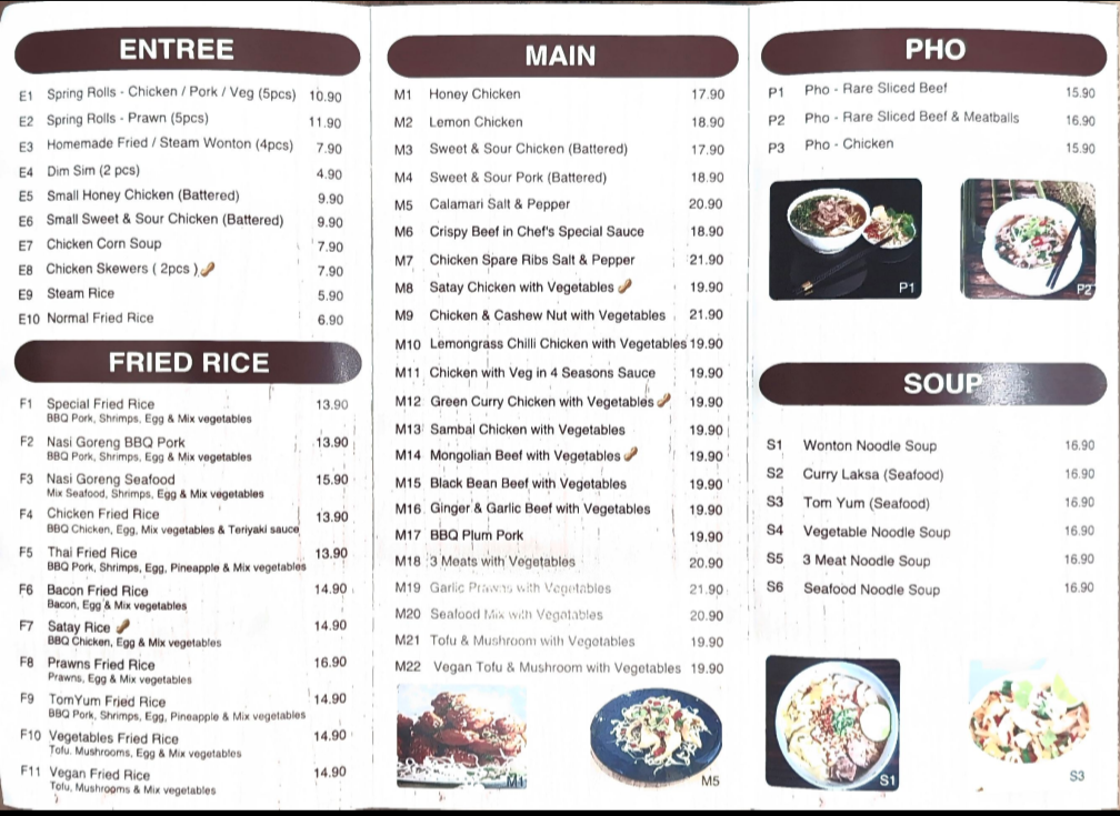 Menu, Rice Garden
