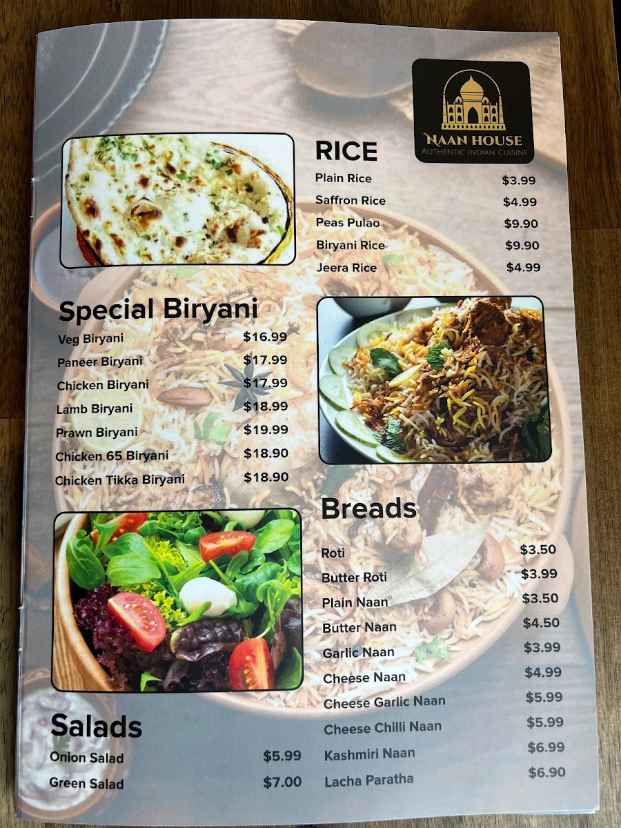 Menu, Naan House Indian restaurant